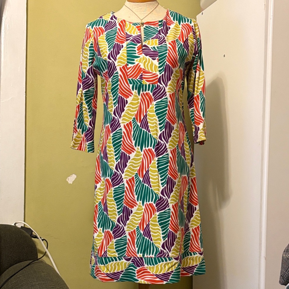 Sara Campbell Multicolor Leaf Print Long Sleeve Dress